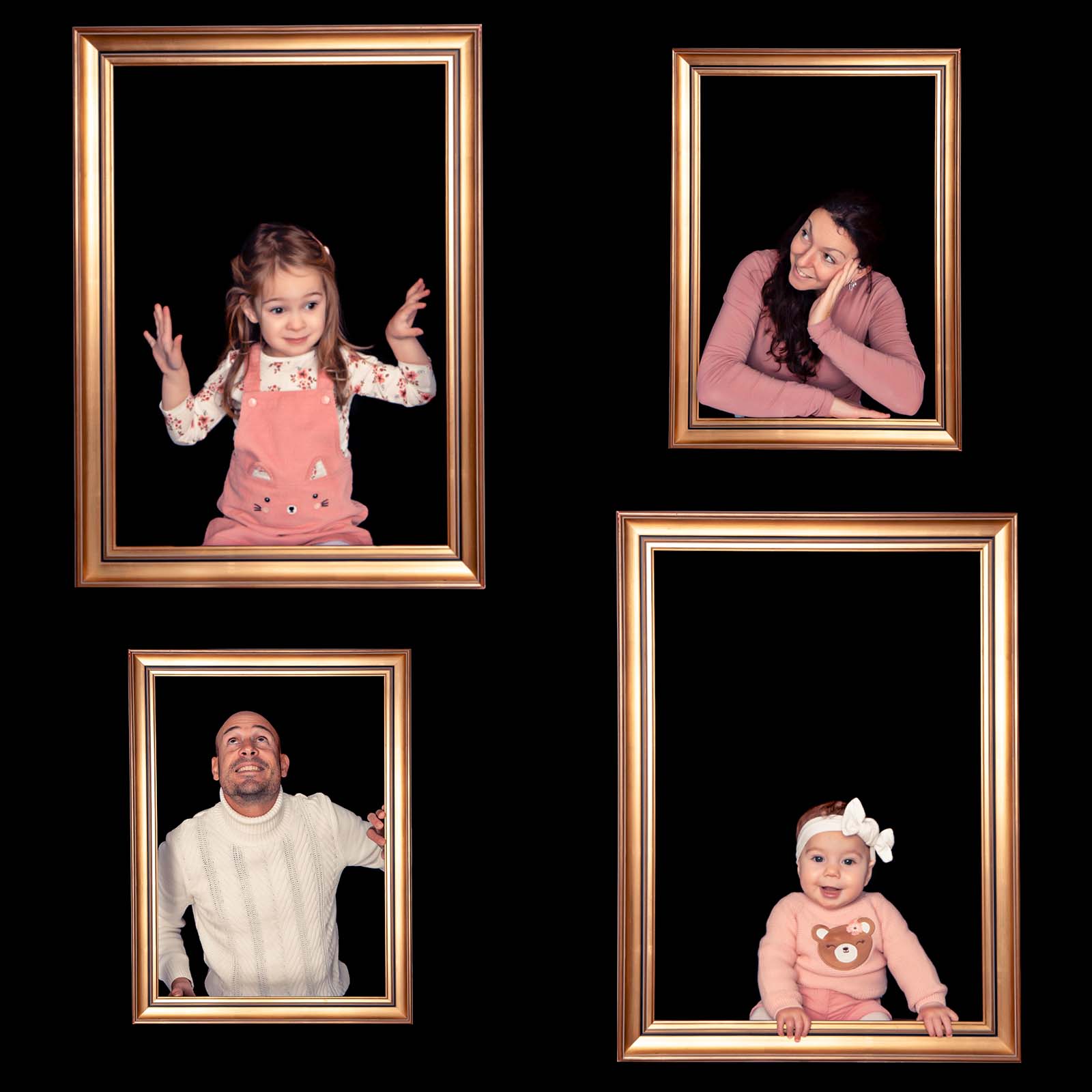 montage photo d'une famille chacun est pris en individuel dans un cadre