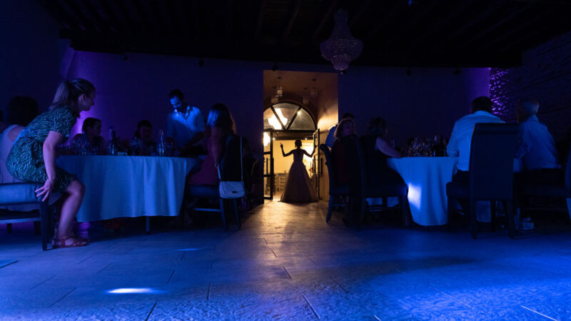 photo de l'entrée de la mariée dans la salle en contre jour